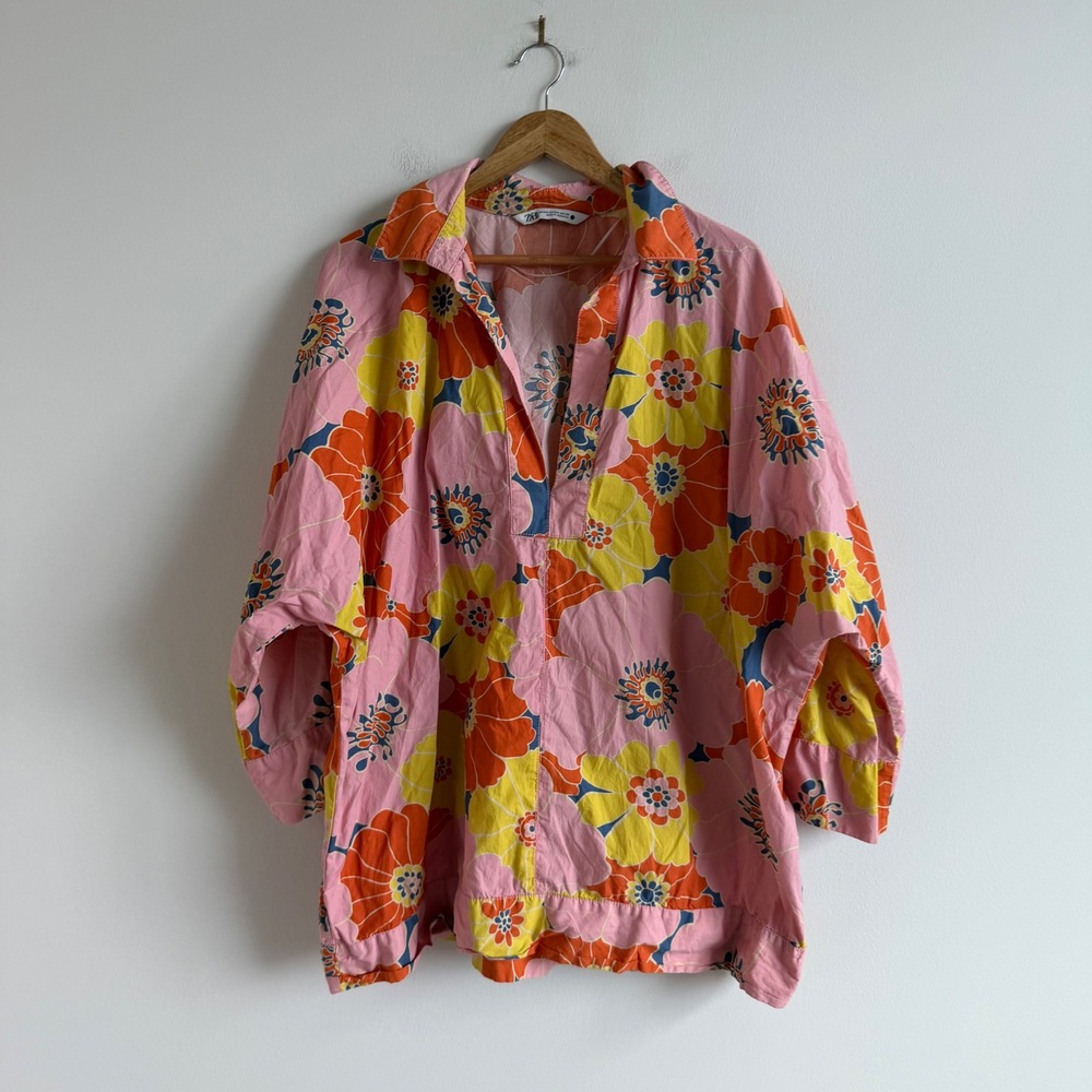 Zara Print Kimono Style Long Sleeve Blouse Size XXL - Picture 2 of 10